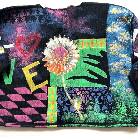 Kolorway Hand Painted Oversized Cardigan Sweater US Made  Sz 2  L-XL Floral Love - Picture 5 of 6